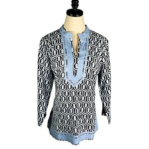 Crown & Ivy Linen Tunic Pineapple Geometric Print Preppy Nautical Cape Cod NWOT